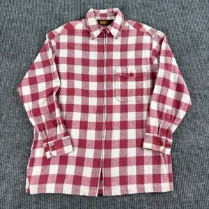 Vintage Faded Glory Flannel Sweater Jacket Women's Small Cotton White Red Check